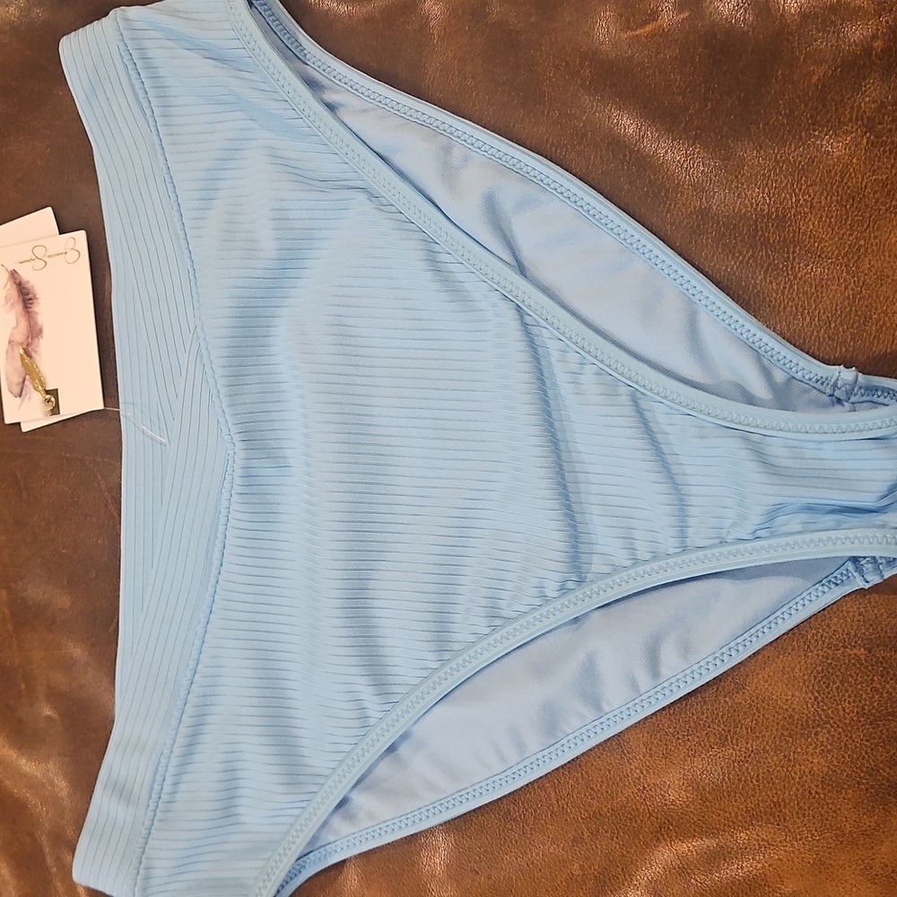 Jessica Simpson High Leg Ribbed Cross Front Waistband: Sky Blue: Size- Medium